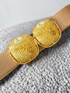 Talbots Light Tan Camel Leather Belt Paquette Double Buckle Nantucket Lightship